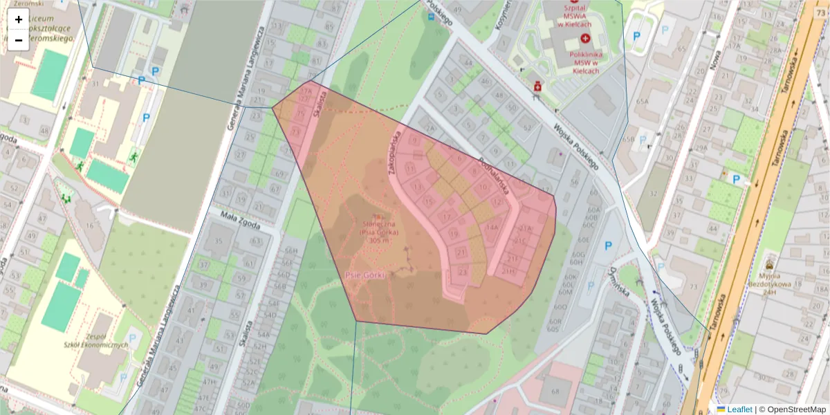 Szczegółowa mapa kodu pocztowego 25-391 z granicami, sąsiednimi kodami pocztowymi i urzędami pocztowymi