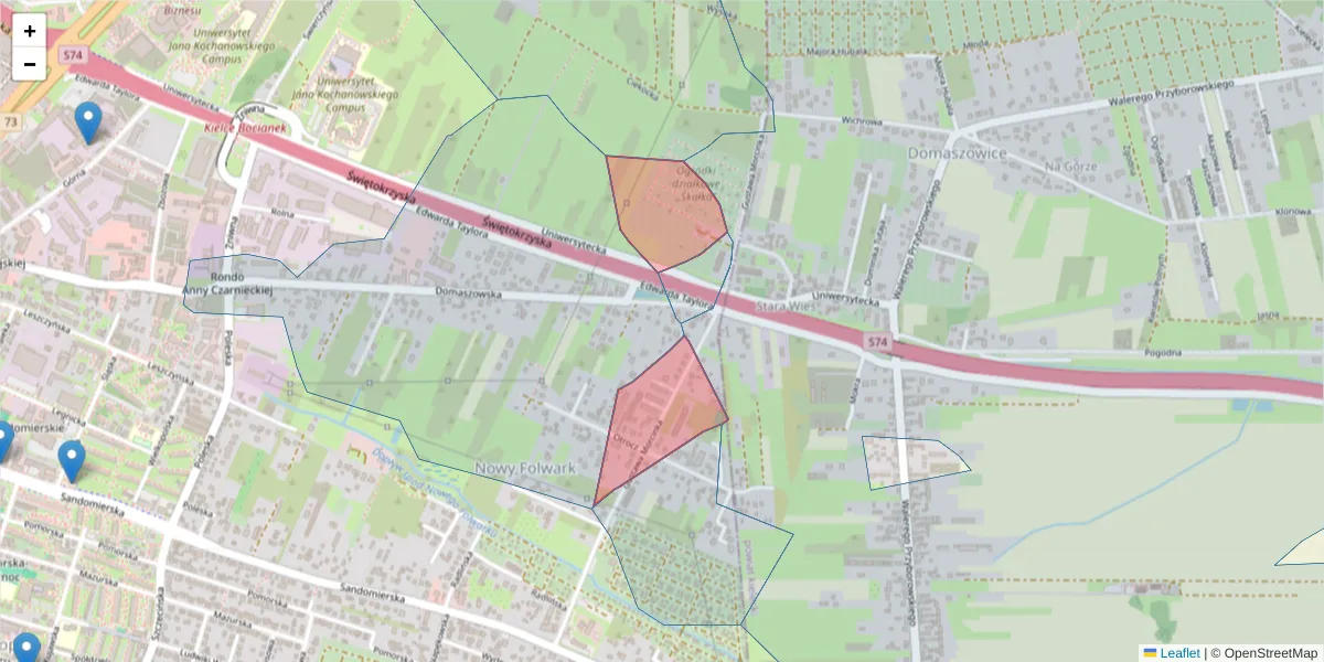 Szczegółowa mapa kodu pocztowego 25-421 z granicami, sąsiednimi kodami pocztowymi i urzędami pocztowymi
