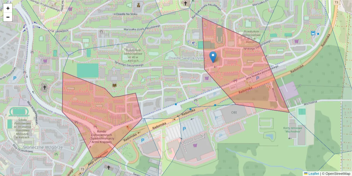 Szczegółowa mapa kodu pocztowego 25-430 z granicami, sąsiednimi kodami pocztowymi i urzędami pocztowymi