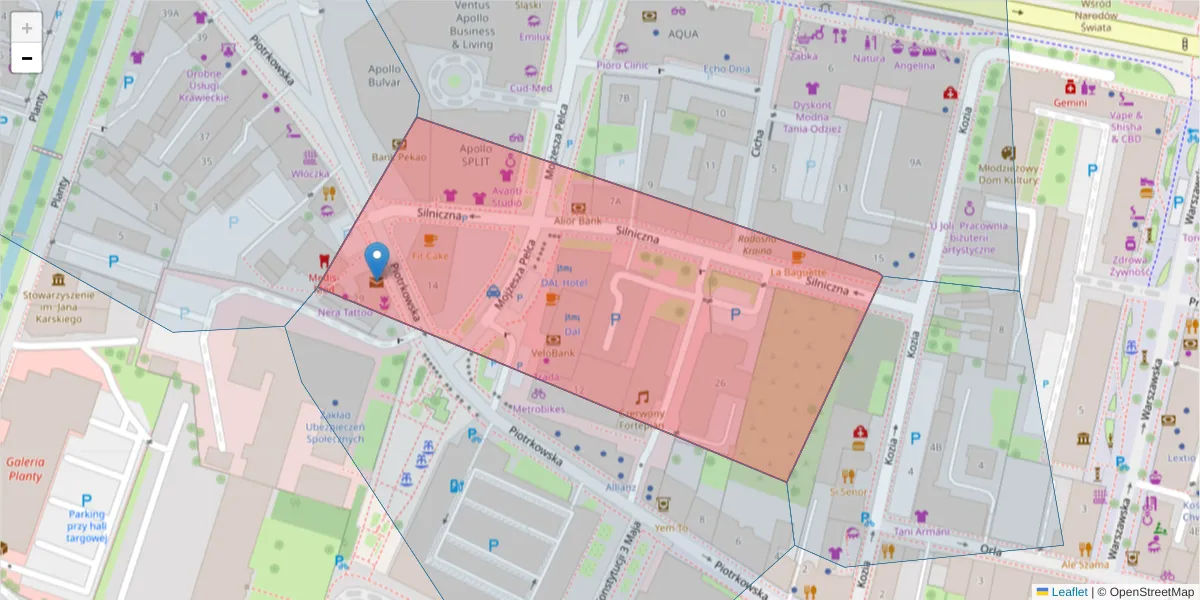 Szczegółowa mapa kodu pocztowego 25-515 z granicami, sąsiednimi kodami pocztowymi i urzędami pocztowymi