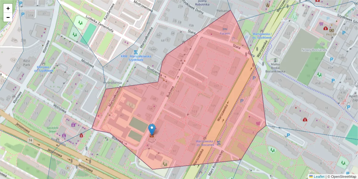 Szczegółowa mapa kodu pocztowego 25-542 z granicami, sąsiednimi kodami pocztowymi i urzędami pocztowymi