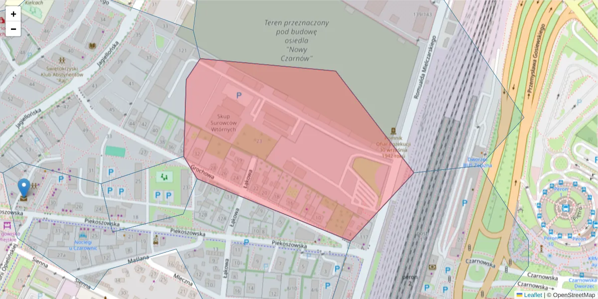 Szczegółowa mapa kodu pocztowego 25-605 z granicami, sąsiednimi kodami pocztowymi i urzędami pocztowymi