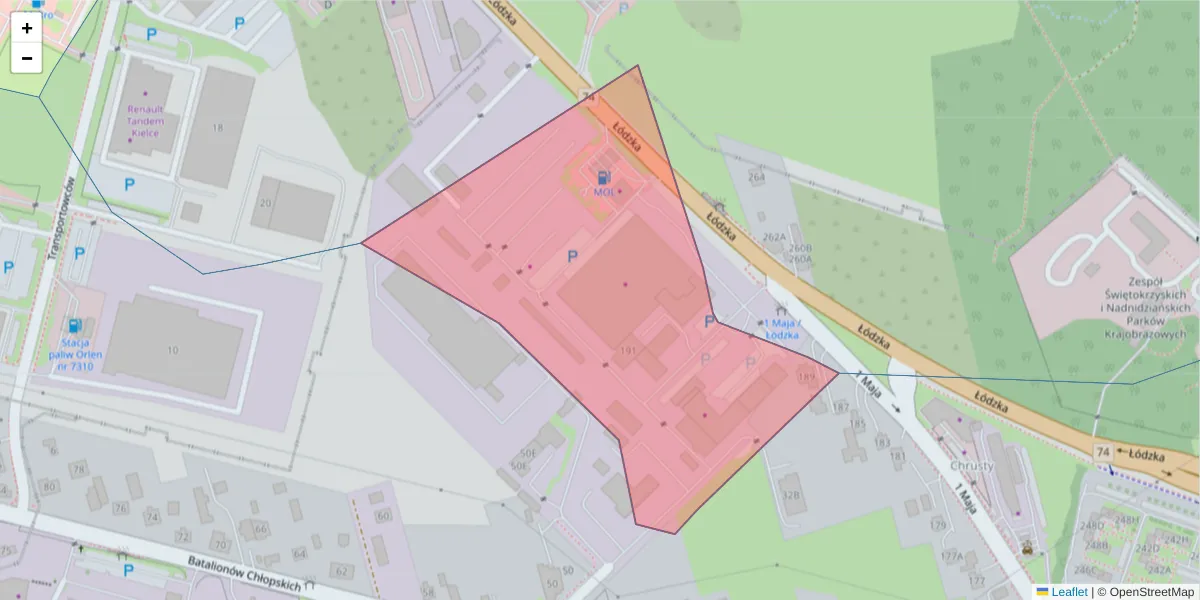 Szczegółowa mapa kodu pocztowego 25-646 z granicami, sąsiednimi kodami pocztowymi i urzędami pocztowymi