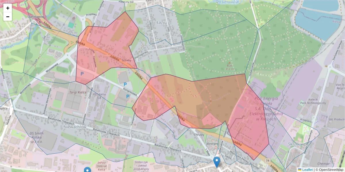 Szczegółowa mapa kodu pocztowego 25-655 z granicami, sąsiednimi kodami pocztowymi i urzędami pocztowymi