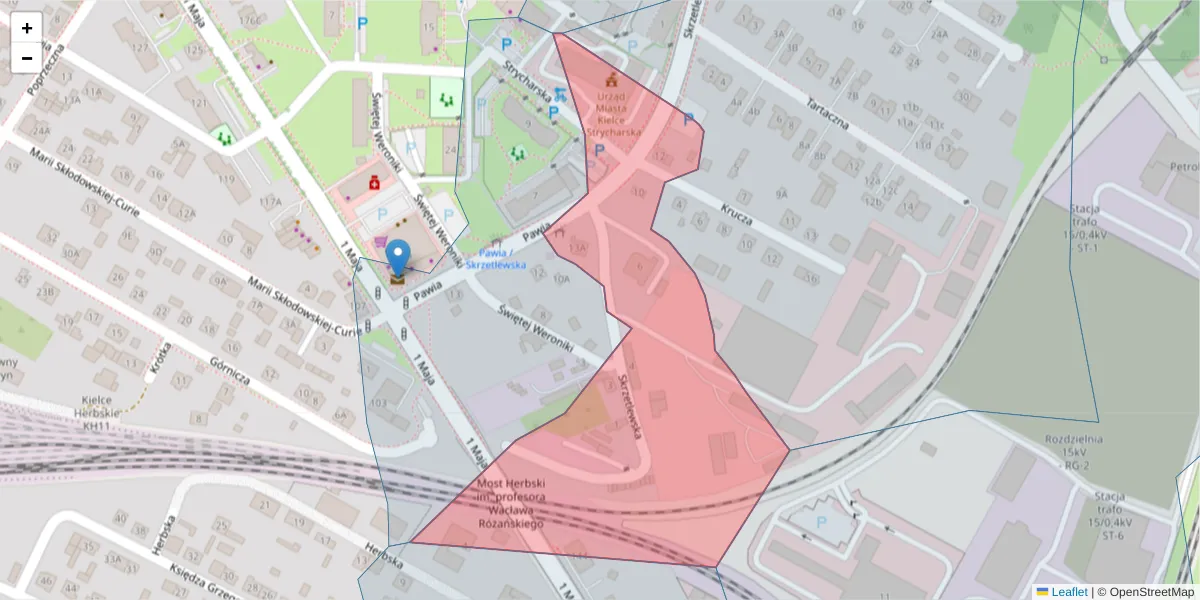 Szczegółowa mapa kodu pocztowego 25-656 z granicami, sąsiednimi kodami pocztowymi i urzędami pocztowymi