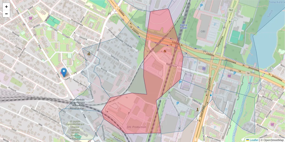 Szczegółowa mapa kodu pocztowego 25-662 z granicami, sąsiednimi kodami pocztowymi i urzędami pocztowymi