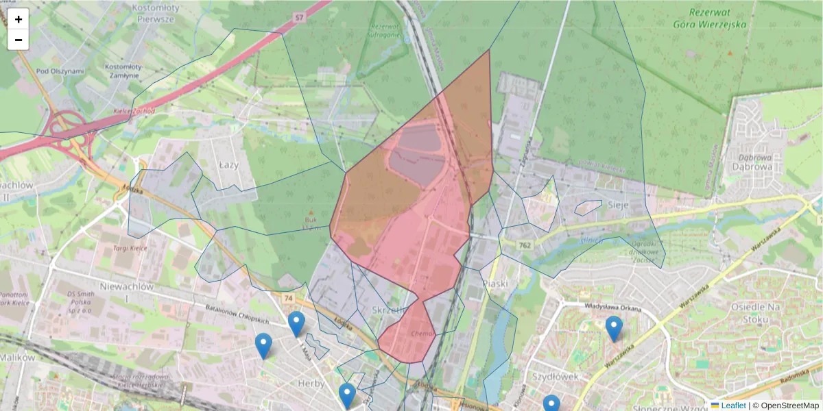Szczegółowa mapa kodu pocztowego 25-663 z granicami, sąsiednimi kodami pocztowymi i urzędami pocztowymi