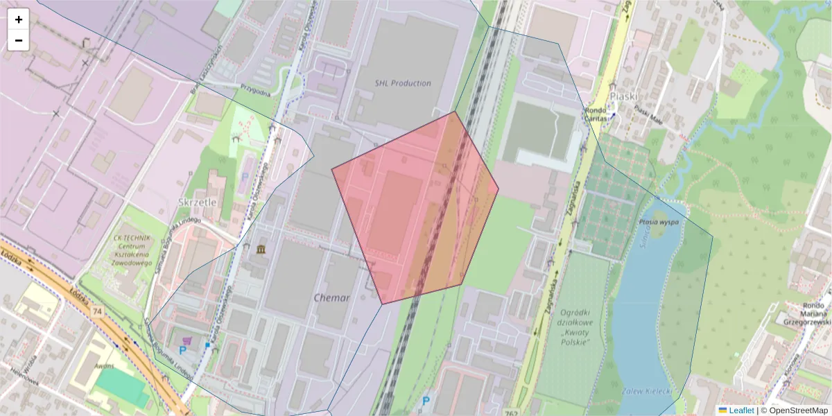 Szczegółowa mapa kodu pocztowego 25-665 z granicami, sąsiednimi kodami pocztowymi i urzędami pocztowymi