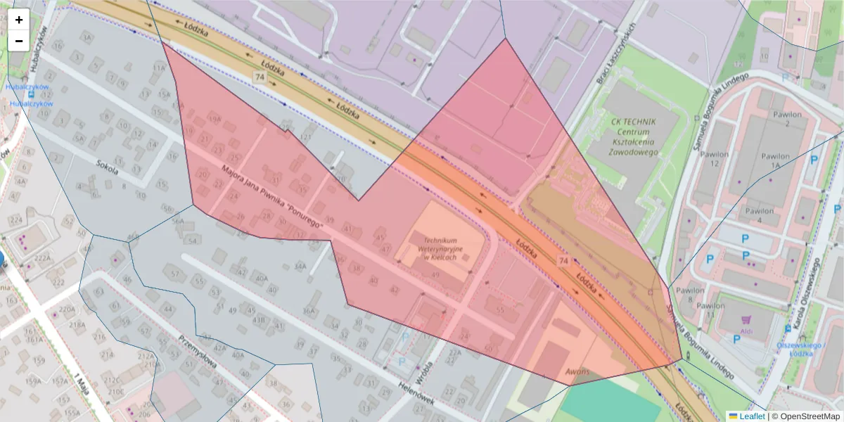 Szczegółowa mapa kodu pocztowego 25-666 z granicami, sąsiednimi kodami pocztowymi i urzędami pocztowymi
