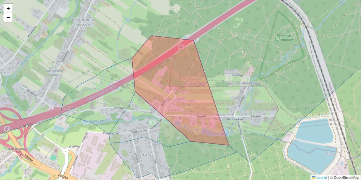 Szczegółowa mapa kodu pocztowego 25-680 z granicami, sąsiednimi kodami pocztowymi i urzędami pocztowymi