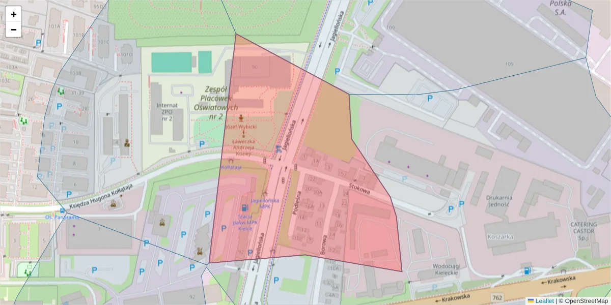 Szczegółowa mapa kodu pocztowego 25-702 z granicami, sąsiednimi kodami pocztowymi i urzędami pocztowymi