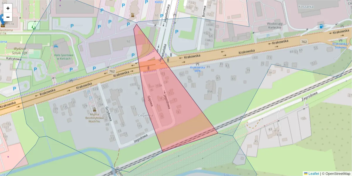 Szczegółowa mapa kodu pocztowego 25-704 z granicami, sąsiednimi kodami pocztowymi i urzędami pocztowymi