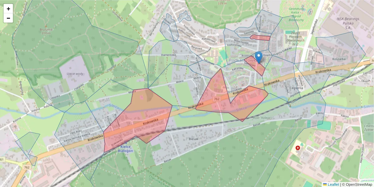Szczegółowa mapa kodu pocztowego 25-705 z granicami, sąsiednimi kodami pocztowymi i urzędami pocztowymi