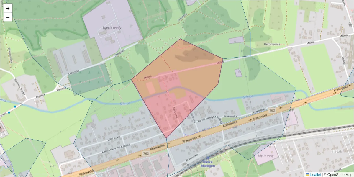Szczegółowa mapa kodu pocztowego 25-706 z granicami, sąsiednimi kodami pocztowymi i urzędami pocztowymi
