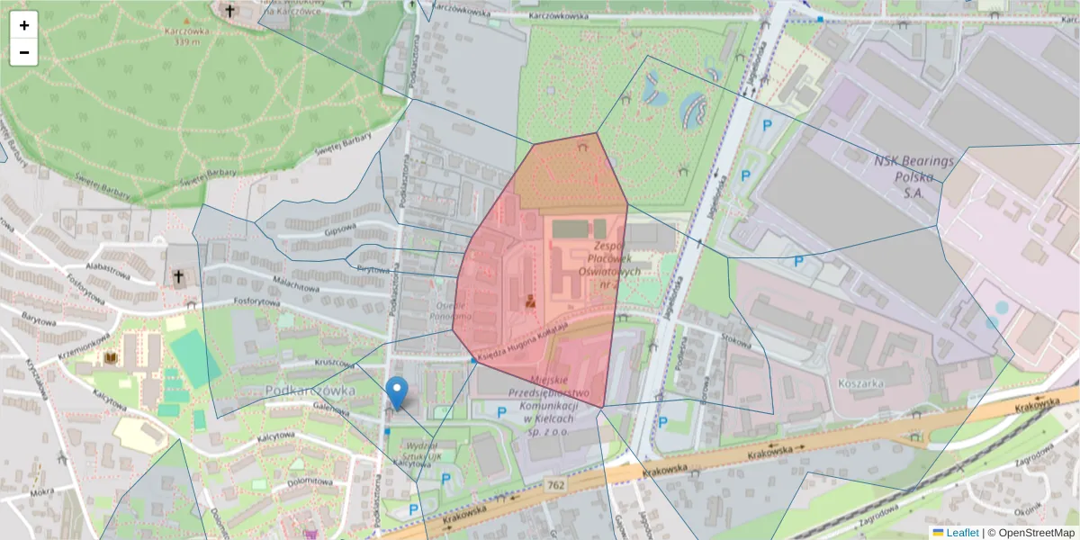Szczegółowa mapa kodu pocztowego 25-715 z granicami, sąsiednimi kodami pocztowymi i urzędami pocztowymi