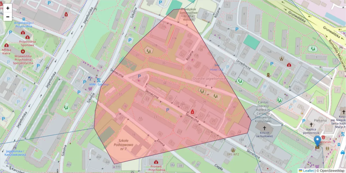 Szczegółowa mapa kodu pocztowego 25-731 z granicami, sąsiednimi kodami pocztowymi i urzędami pocztowymi