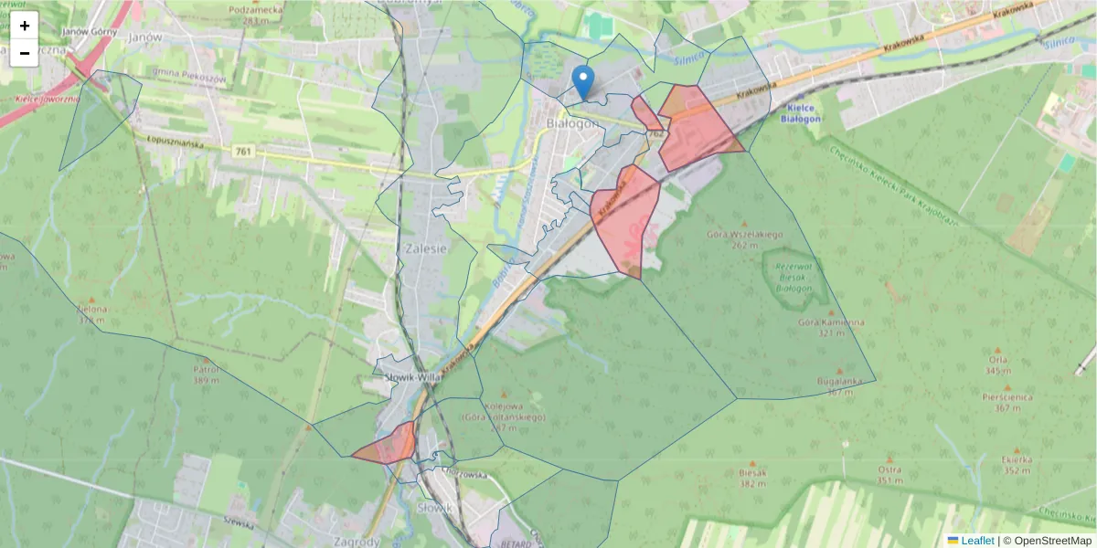 Szczegółowa mapa kodu pocztowego 25-801 z granicami, sąsiednimi kodami pocztowymi i urzędami pocztowymi