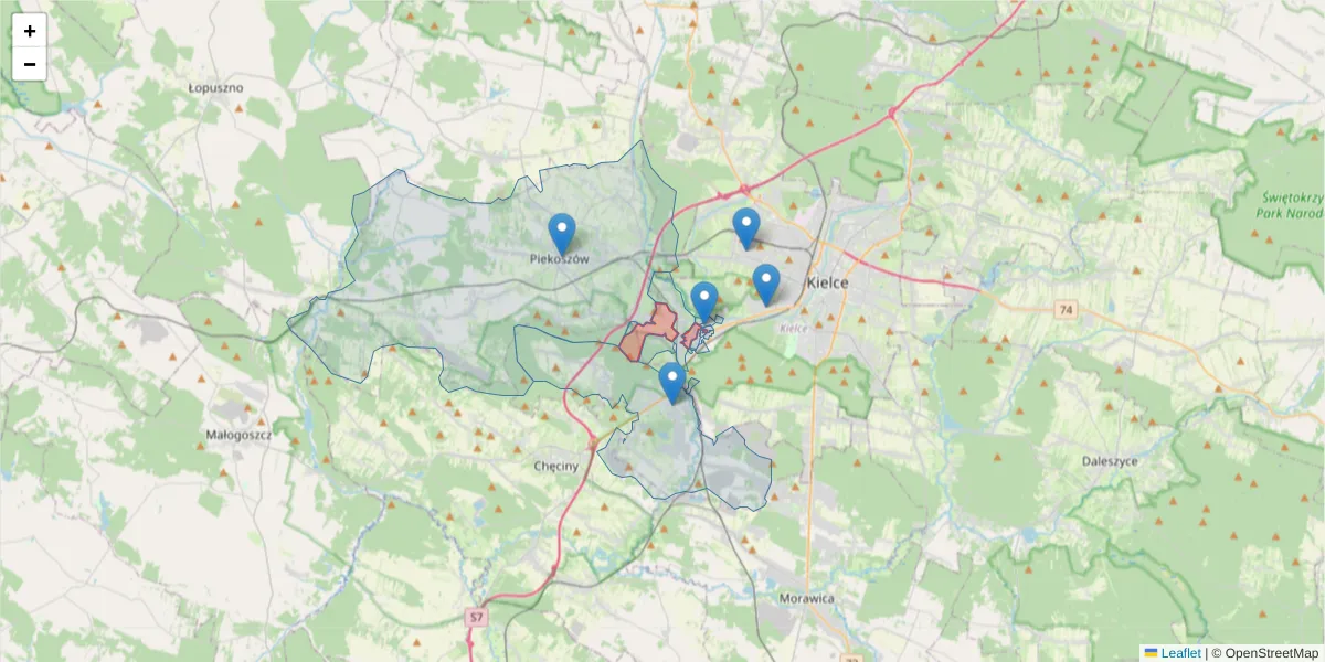Szczegółowa mapa kodu pocztowego 25-817 z granicami, sąsiednimi kodami pocztowymi i urzędami pocztowymi
