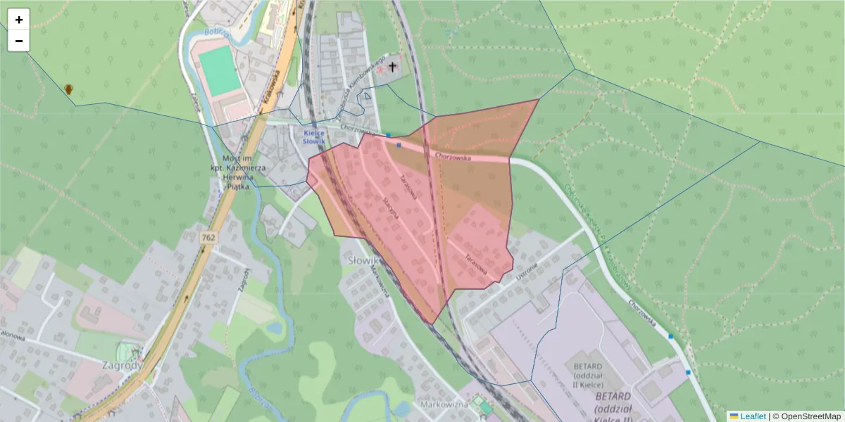 Szczegółowa mapa kodu pocztowego 25-828 z granicami, sąsiednimi kodami pocztowymi i urzędami pocztowymi