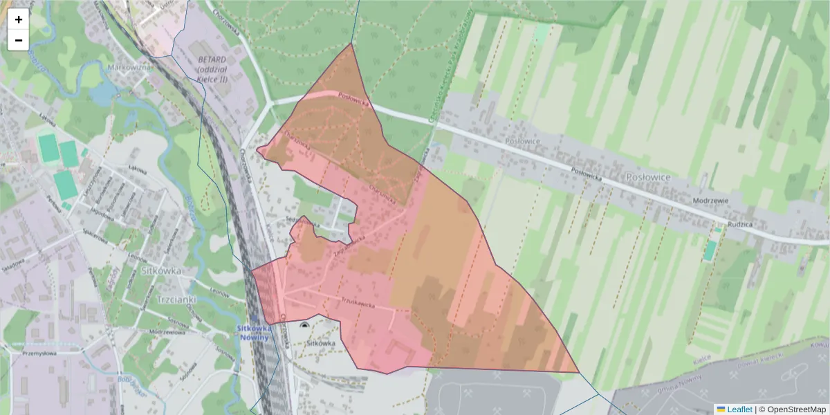 Szczegółowa mapa kodu pocztowego 25-851 z granicami, sąsiednimi kodami pocztowymi i urzędami pocztowymi