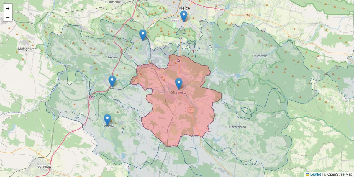 Szczegółowa mapa kodu pocztowego 26-026 z granicami, sąsiednimi kodami pocztowymi i urzędami pocztowymi