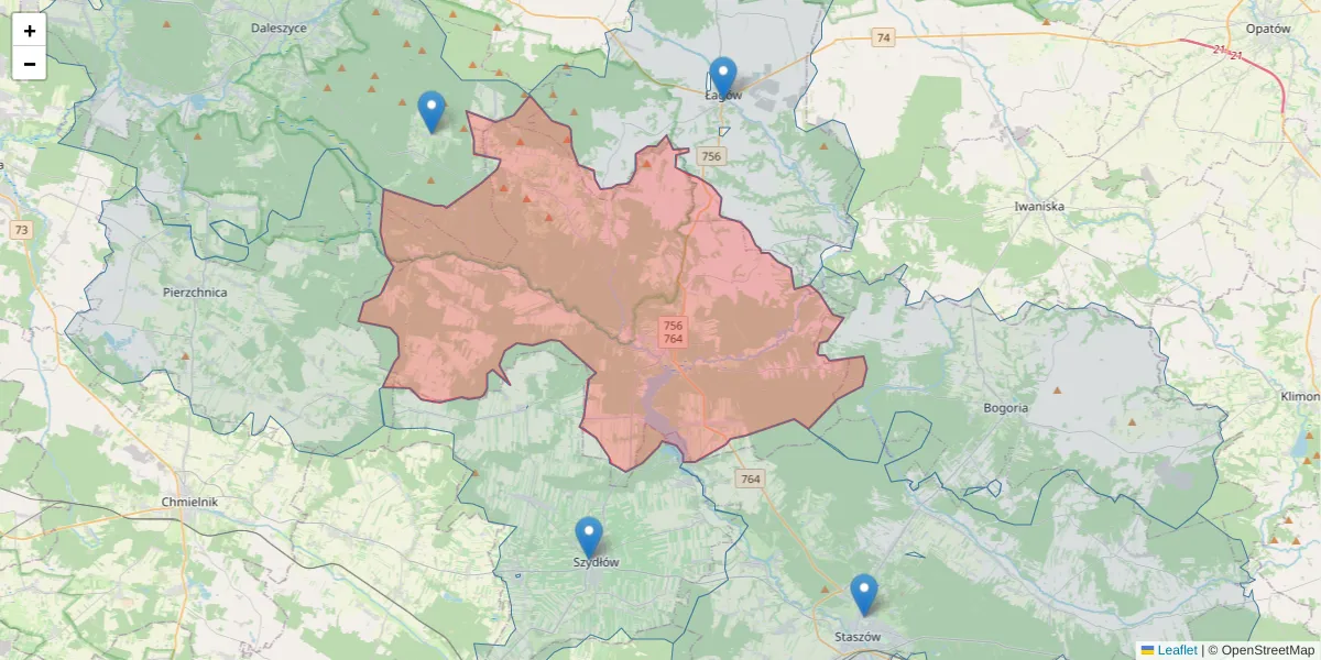 Szczegółowa mapa kodu pocztowego 26-035 z granicami, sąsiednimi kodami pocztowymi i urzędami pocztowymi
