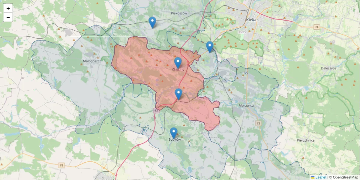 Szczegółowa mapa kodu pocztowego 26-060 z granicami, sąsiednimi kodami pocztowymi i urzędami pocztowymi