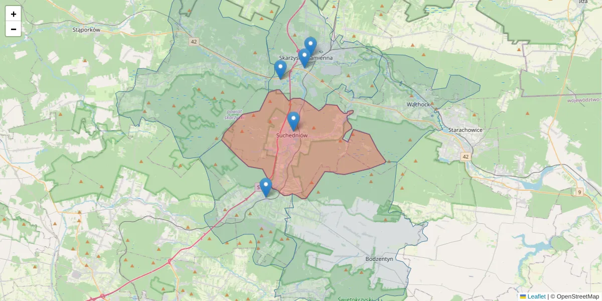 Szczegółowa mapa kodu pocztowego 26-130 z granicami, sąsiednimi kodami pocztowymi i urzędami pocztowymi