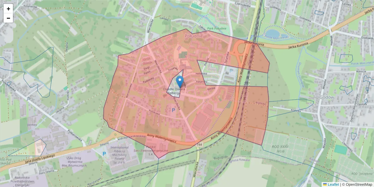 Szczegółowa mapa kodu pocztowego 26-620 z granicami, sąsiednimi kodami pocztowymi i urzędami pocztowymi