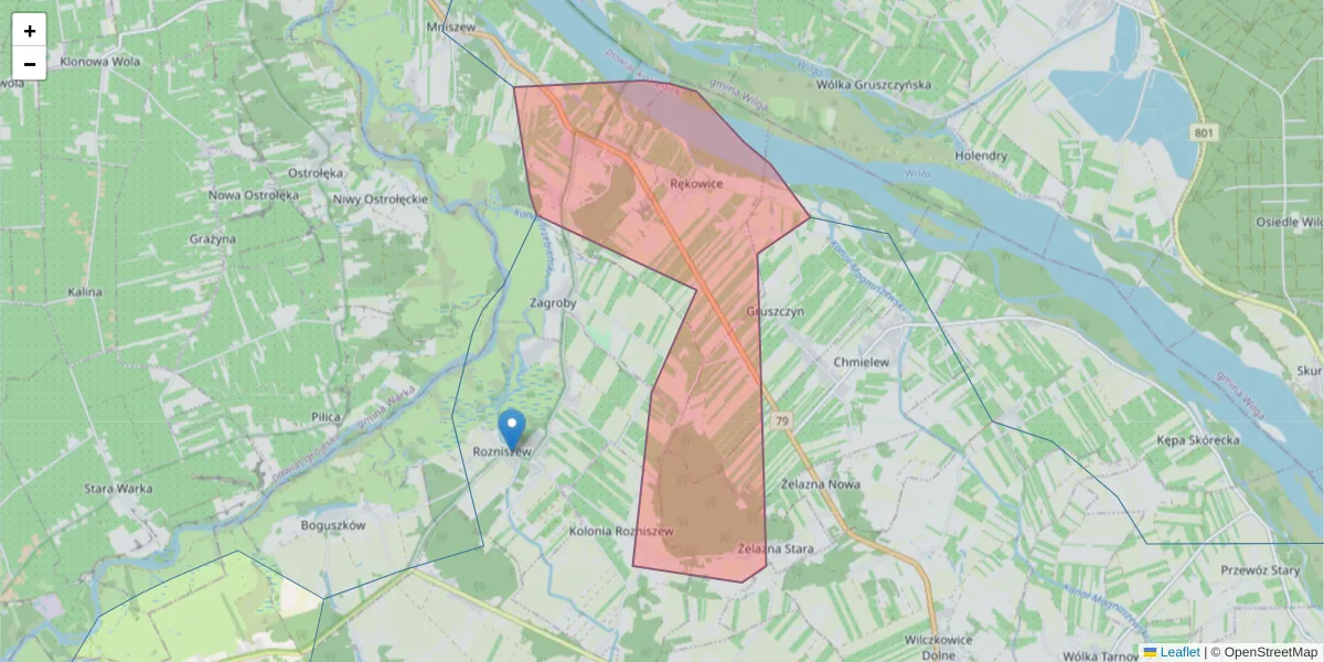 Szczegółowa mapa kodu pocztowego 26-914 z granicami, sąsiednimi kodami pocztowymi i urzędami pocztowymi