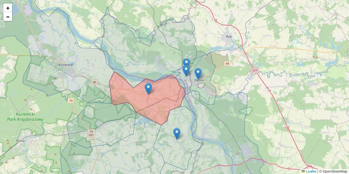 Szczegółowa mapa kodu pocztowego 26-922 z granicami, sąsiednimi kodami pocztowymi i urzędami pocztowymi