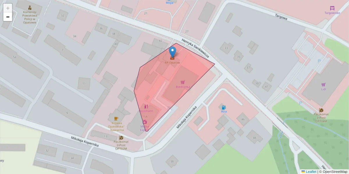 Szczegółowa mapa kodu pocztowego 27-501 z granicami, sąsiednimi kodami pocztowymi i urzędami pocztowymi