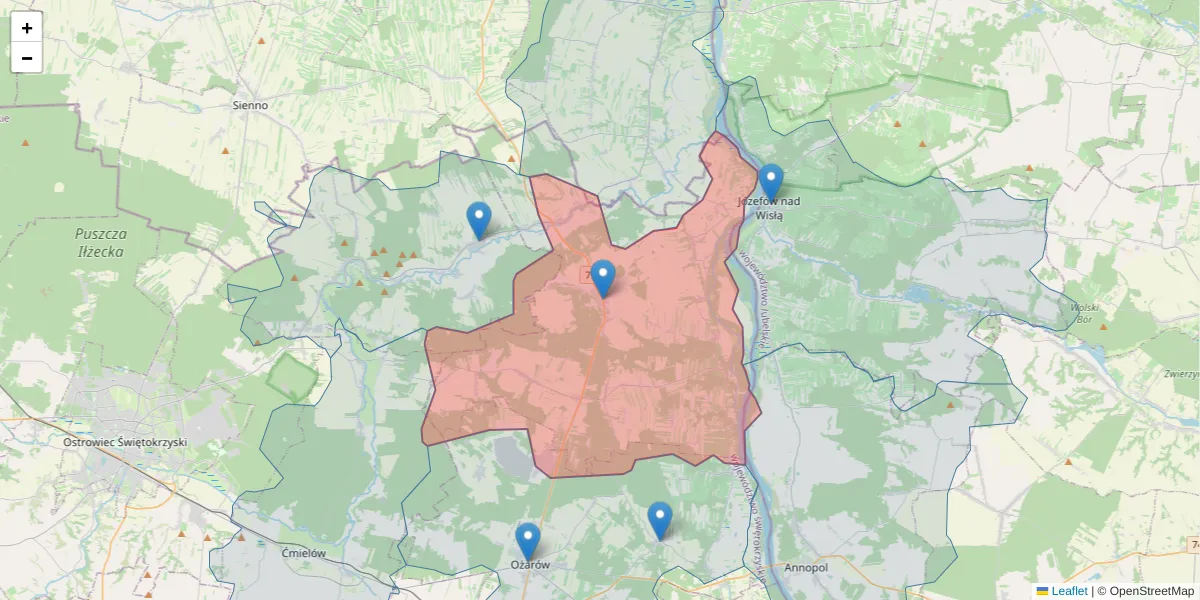 Szczegółowa mapa kodu pocztowego 27-515 z granicami, sąsiednimi kodami pocztowymi i urzędami pocztowymi