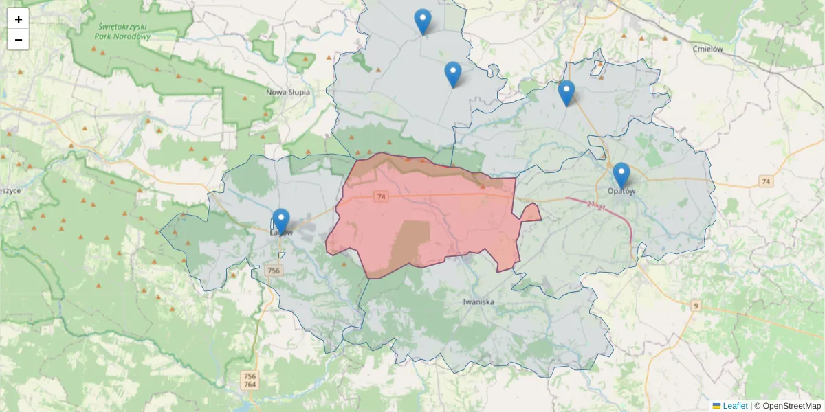 Szczegółowa mapa kodu pocztowego 27-552 z granicami, sąsiednimi kodami pocztowymi i urzędami pocztowymi