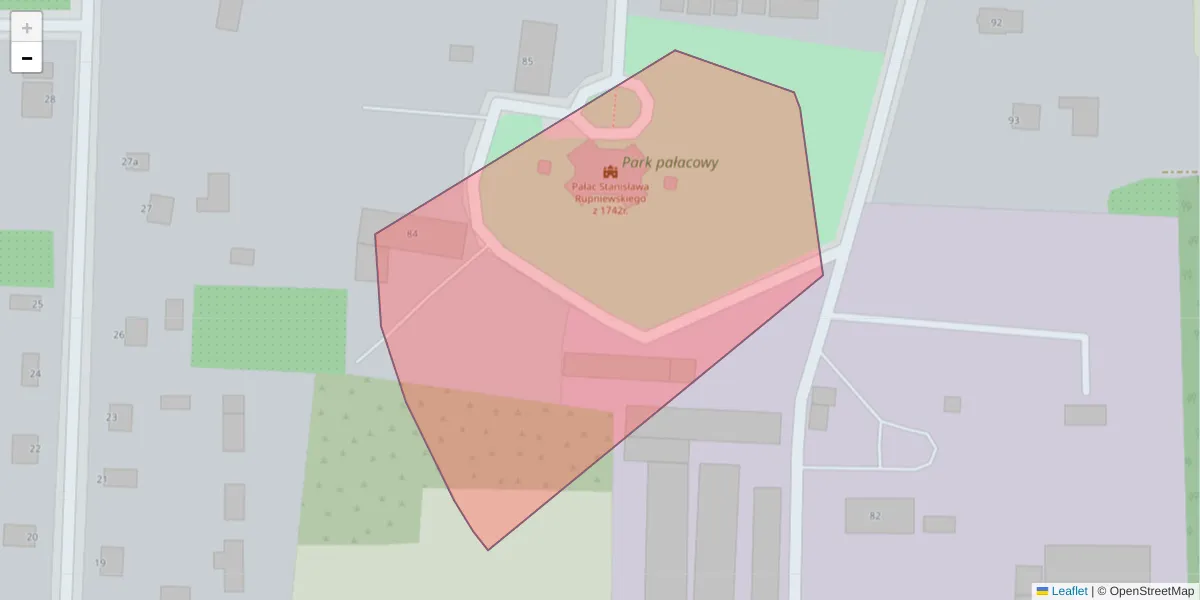 Szczegółowa mapa kodu pocztowego 28-222 z granicami, sąsiednimi kodami pocztowymi i urzędami pocztowymi