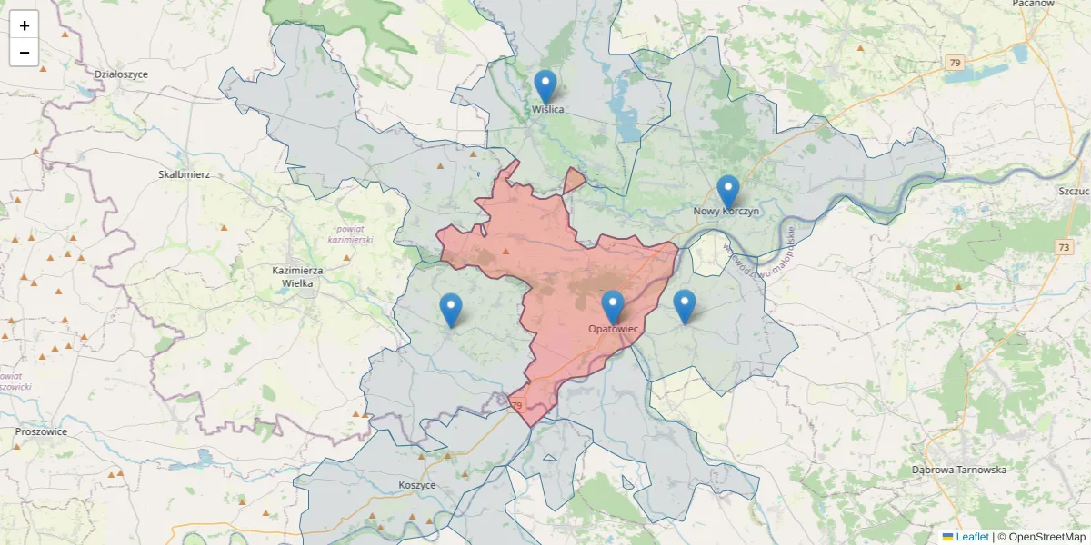 Szczegółowa mapa kodu pocztowego 28-520 z granicami, sąsiednimi kodami pocztowymi i urzędami pocztowymi