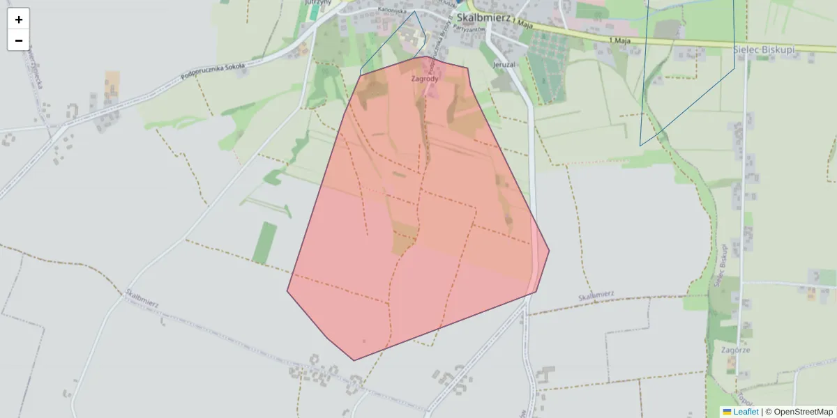 Szczegółowa mapa kodu pocztowego 28-539 z granicami, sąsiednimi kodami pocztowymi i urzędami pocztowymi