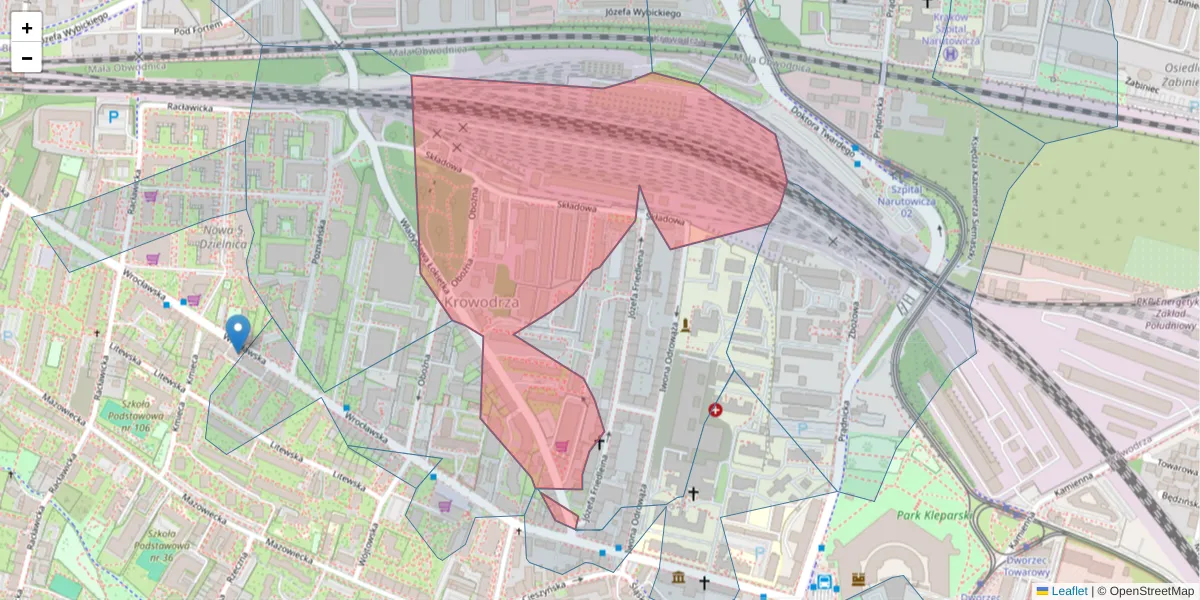 Szczegółowa mapa kodu pocztowego 30-010 z granicami, sąsiednimi kodami pocztowymi i urzędami pocztowymi