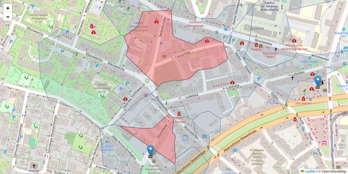 Szczegółowa mapa kodu pocztowego 30-015 z granicami, sąsiednimi kodami pocztowymi i urzędami pocztowymi