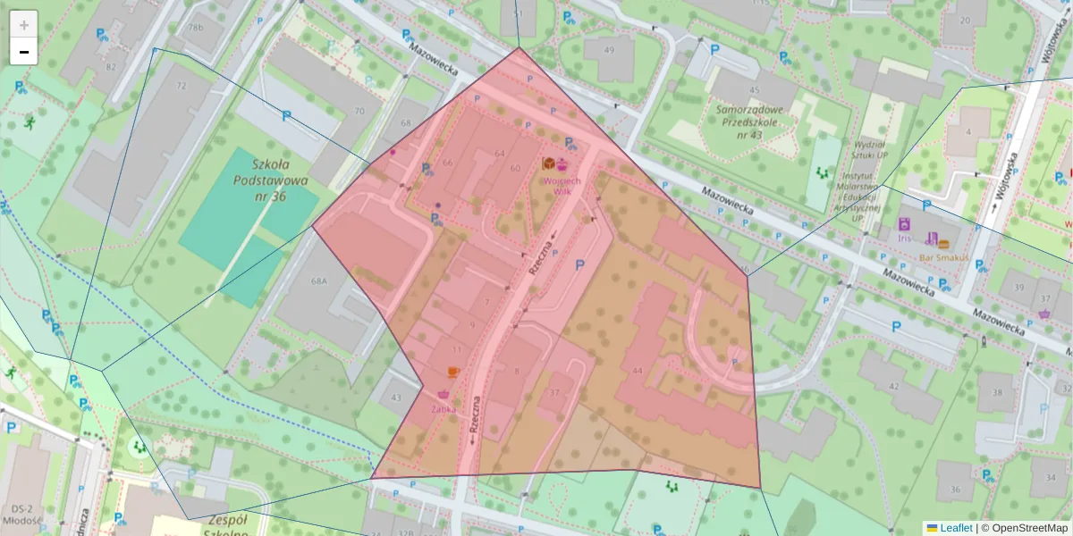 Szczegółowa mapa kodu pocztowego 30-021 z granicami, sąsiednimi kodami pocztowymi i urzędami pocztowymi