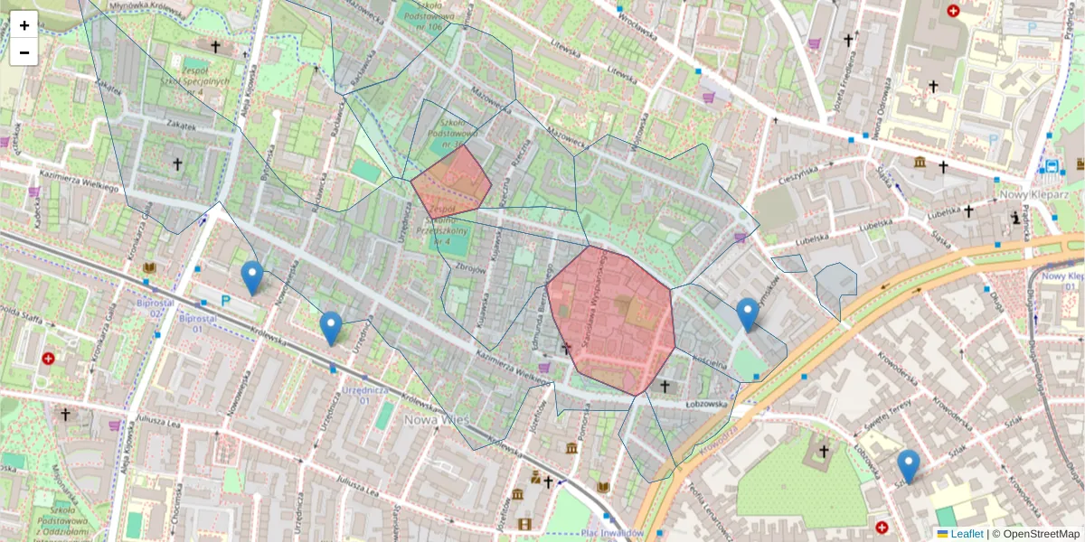 Szczegółowa mapa kodu pocztowego 30-035 z granicami, sąsiednimi kodami pocztowymi i urzędami pocztowymi
