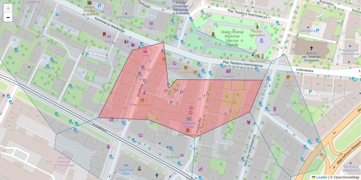 Szczegółowa mapa kodu pocztowego 30-039 z granicami, sąsiednimi kodami pocztowymi i urzędami pocztowymi