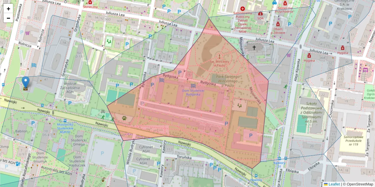 Szczegółowa mapa kodu pocztowego 30-056 z granicami, sąsiednimi kodami pocztowymi i urzędami pocztowymi