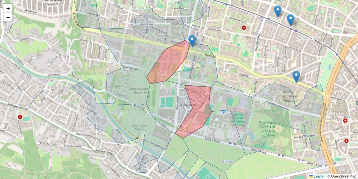 Szczegółowa mapa kodu pocztowego 30-065 z granicami, sąsiednimi kodami pocztowymi i urzędami pocztowymi