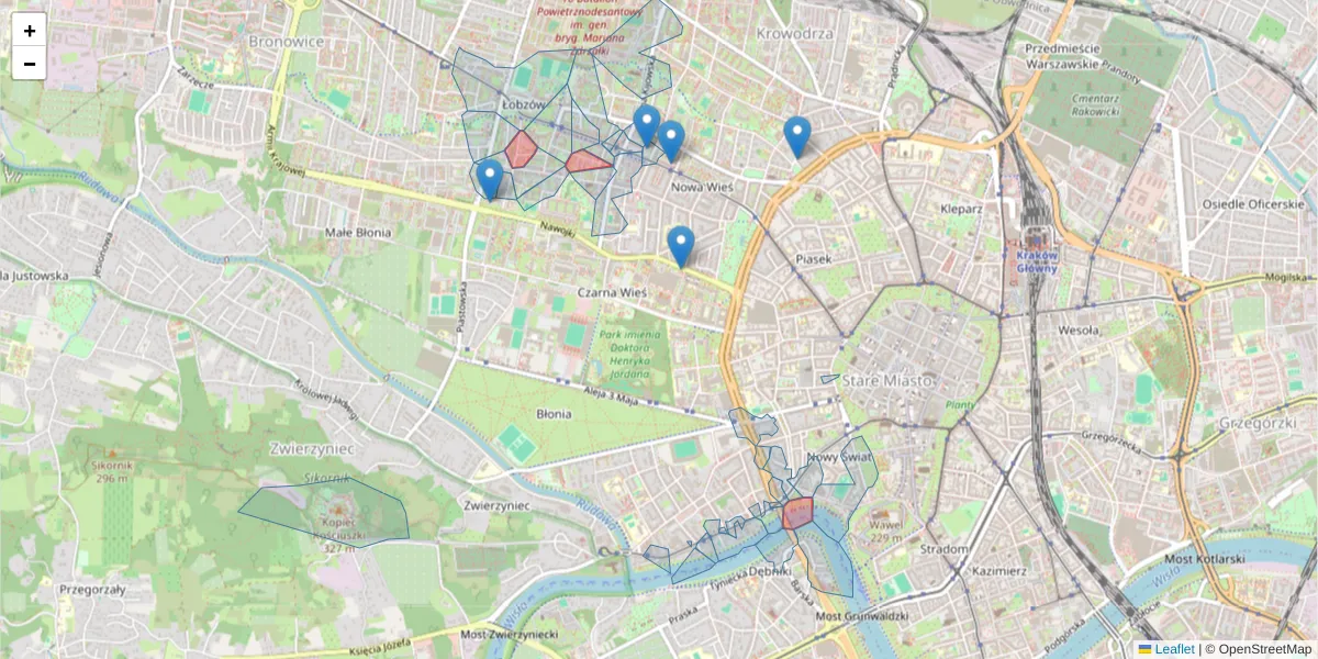 Szczegółowa mapa kodu pocztowego 30-069 z granicami, sąsiednimi kodami pocztowymi i urzędami pocztowymi