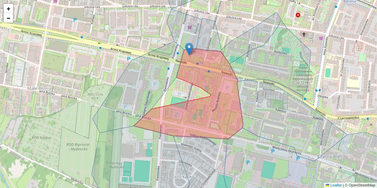 Szczegółowa mapa kodu pocztowego 30-072 z granicami, sąsiednimi kodami pocztowymi i urzędami pocztowymi