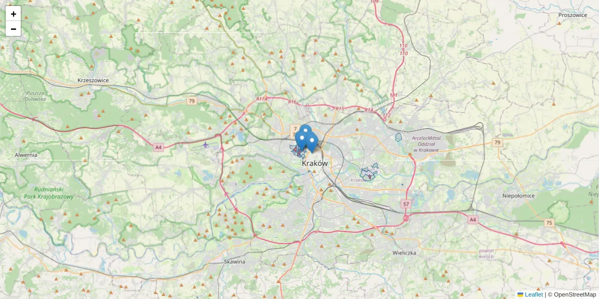 Szczegółowa mapa kodu pocztowego 30-079 z granicami, sąsiednimi kodami pocztowymi i urzędami pocztowymi