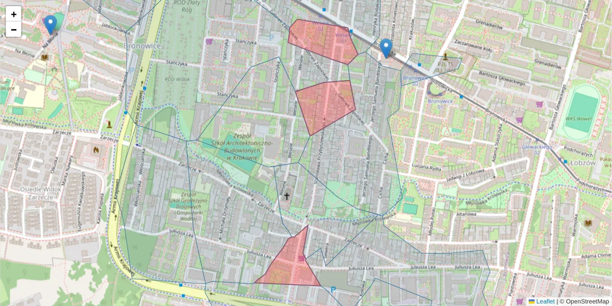 Szczegółowa mapa kodu pocztowego 30-128 z granicami, sąsiednimi kodami pocztowymi i urzędami pocztowymi