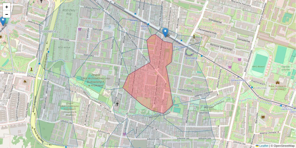 Szczegółowa mapa kodu pocztowego 30-129 z granicami, sąsiednimi kodami pocztowymi i urzędami pocztowymi