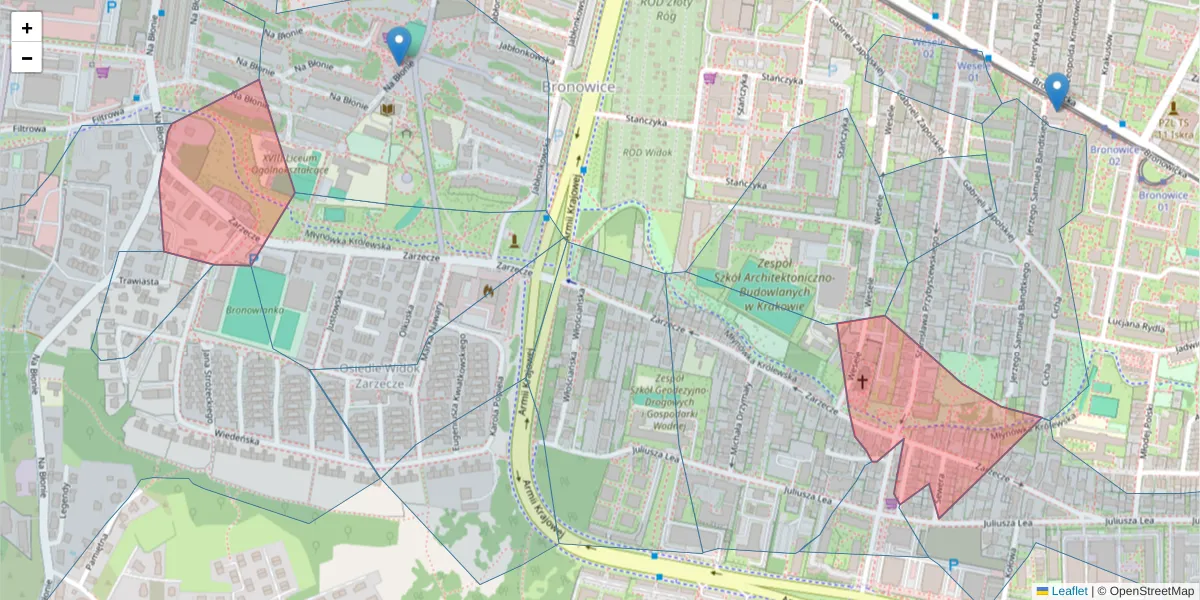 Szczegółowa mapa kodu pocztowego 30-134 z granicami, sąsiednimi kodami pocztowymi i urzędami pocztowymi
